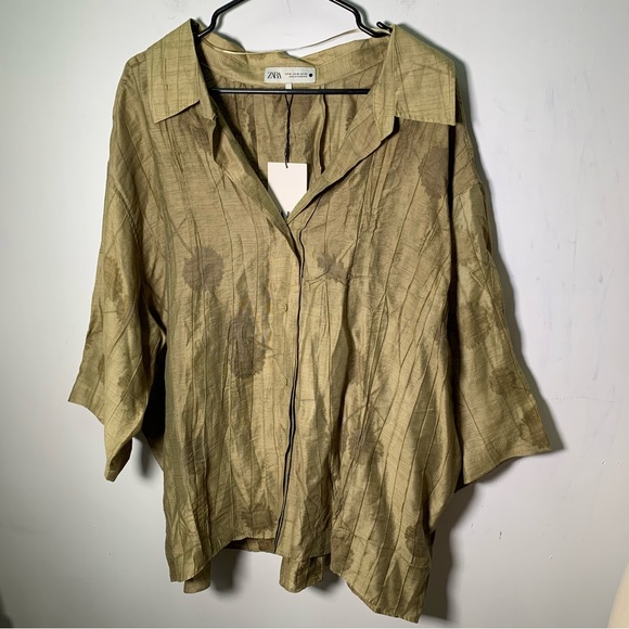 ZARA NWT OVERSIZED JACQUARD SHIRT ZW COLLECTION SIZE XL VISCOSE BLEND BOHO - Picture 4 of 11